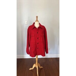 Vtg‎ Pendleton Chore Jacket Mens L Red Virgin Wool Shacket Made in USA Workwear